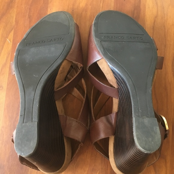 Franco Sarto Brown Leather Wedge Sandals 9.5 - Picture 3 of 7